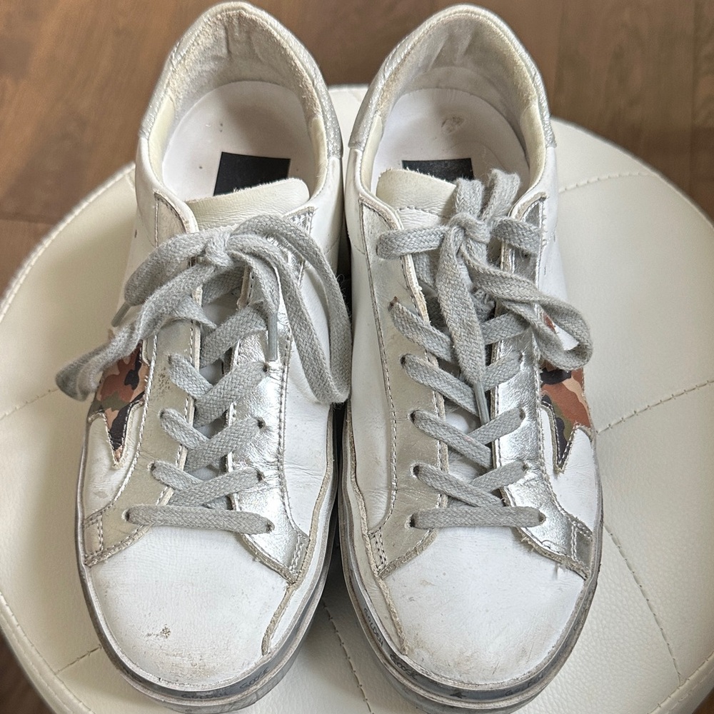 Golden Goose White and Gray Sneakers with Camouflage Star